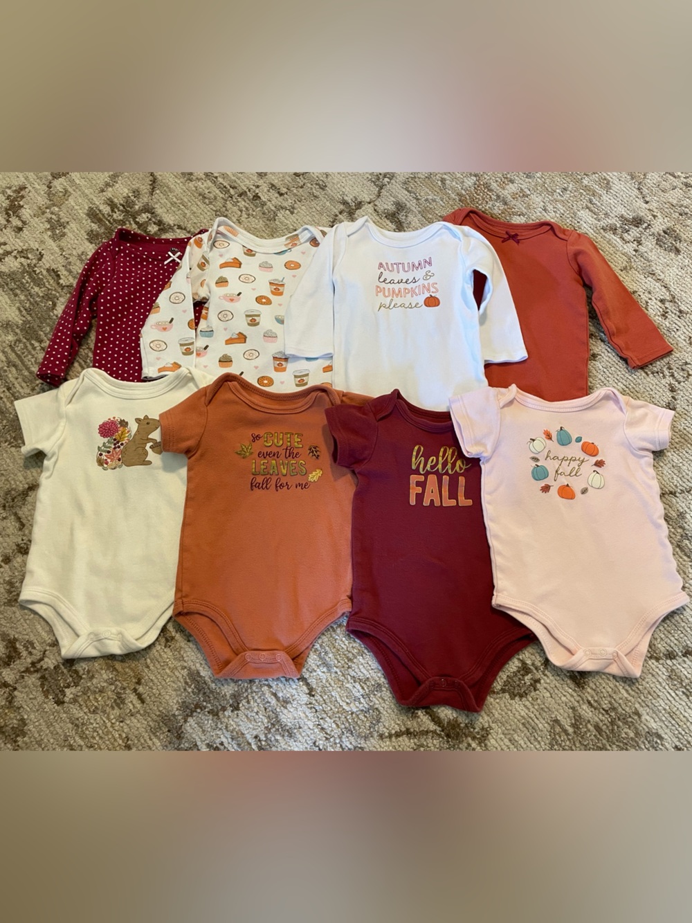 Hudson Baby Fall-Themed Bodysuit Pack - Orange, Rust, Cream, Pink, Burgundy
